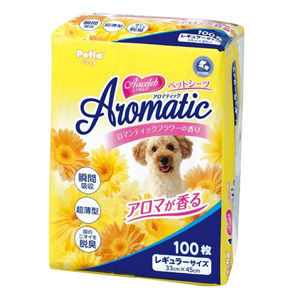 <a href="https://www.qoo10.jp/gmkt.inc/Search/brand.aspx?brandno=66334" target="_blank" class="title_brand" id="btn_brand" title="ペティオ">ペティオ</a>エアセレブ アロマティック ペットシーツ レギュラー 100枚 犬猫用 イヌ ネコ 香料付 高分子吸