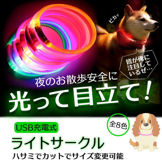 光る首輪 犬用 充電式 レインボー 小型犬 おしゃれ 新品 大人気 猫 犬 LEDライト ペット 中型犬