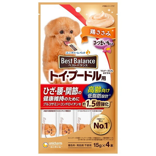 <a href="https://www.qoo10.jp/gmkt.inc/Search/brand.aspx?brandno=18151" target="_blank" class="title_brand" id="btn_brand" title="ユニ・チャーム">ユニ・チャーム</a>ベストバランスおやつ トイプードル用 高齢向け 鶏ささみ 15g4本