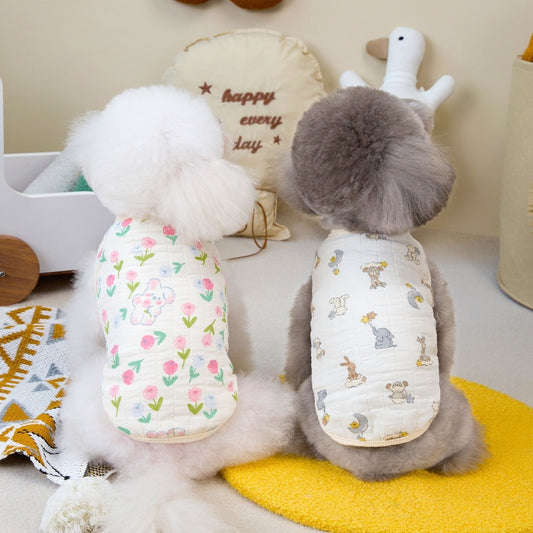 人気ペット用品犬服猫小型犬快適テディダブルガーゼ綿ベスト