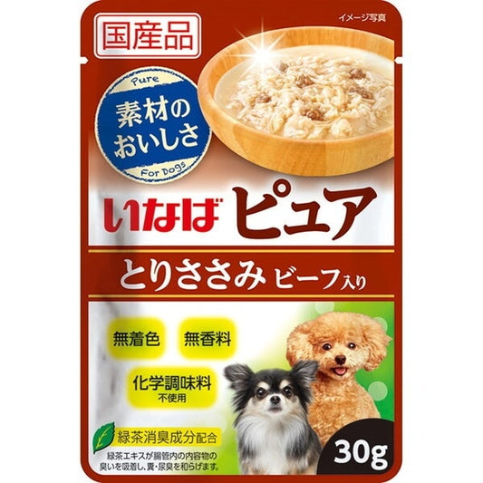 <a href="https://www.qoo10.jp/gmkt.inc/Search/brand.aspx?brandno=77771" target="_blank" class="title_brand" id="btn_brand" title="いなばペットフード">いなばペットフード</a>ピュアパウチ とりささみ ビーフ入り 30g