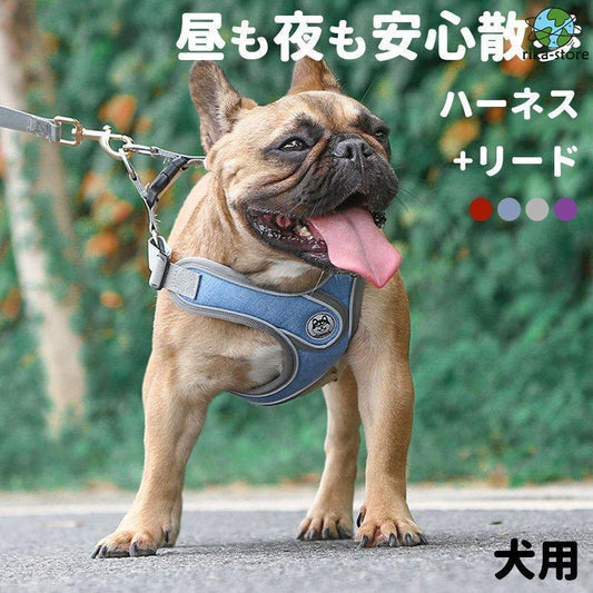 リード 大型犬 反射素材 中型犬 ハーネス リフレクター付き サイズ調整可 負担軽減 2点セット 衝撃緩和 通気性 丈夫 小型犬 かっこいい 頑丈 犬用