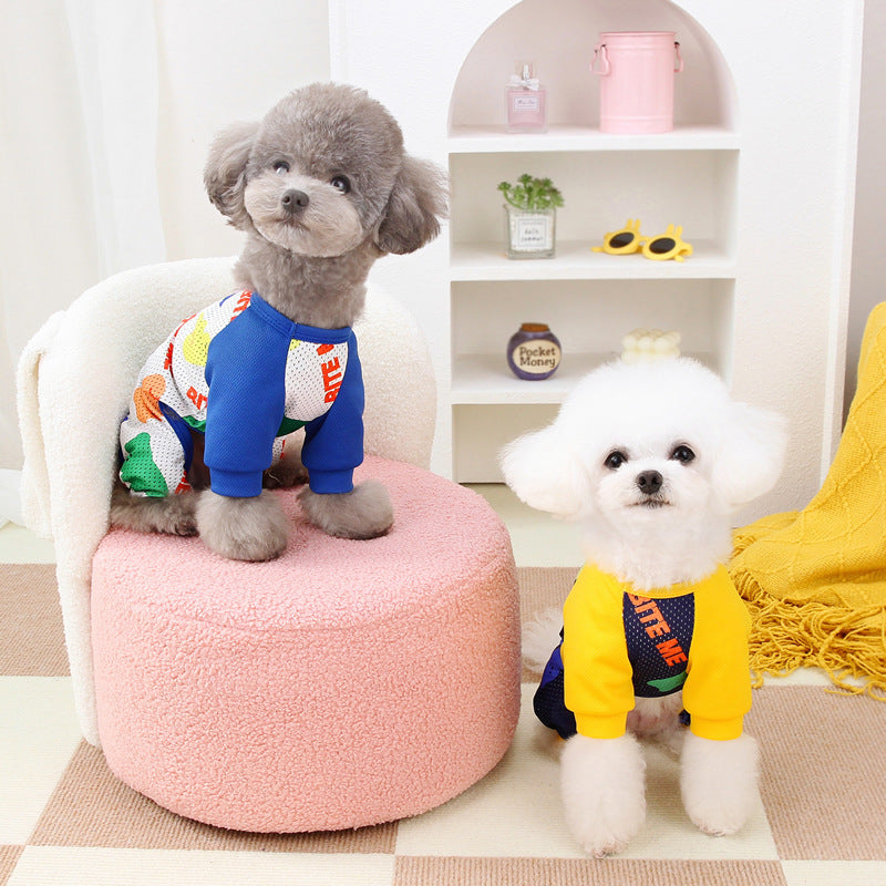 犬服 ペットウェア 春夏新作テディ通気服ペットホームウェアメッシュ4本足ズボン