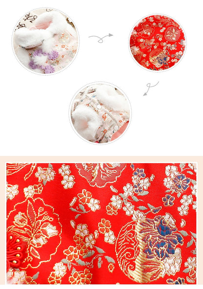 ペットウェア かわいい 3色XS-XL秋冬あたたまることスエード入り厚手タイプ犬の服かわいい中国風新年猫の新生ミルク犬のミルク猫のプリンセス子犬マシュマロ小型犬テディ服