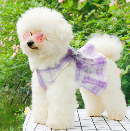犬服 ハーネス カラー6色 かわいい おしゃれ JK服デザイン 犬服 ハーネス 一体型 リード チェック柄 軽量 調整可能 着やすい 散歩 子犬 猫用ペット用品 首輪 小動物用 落ちない