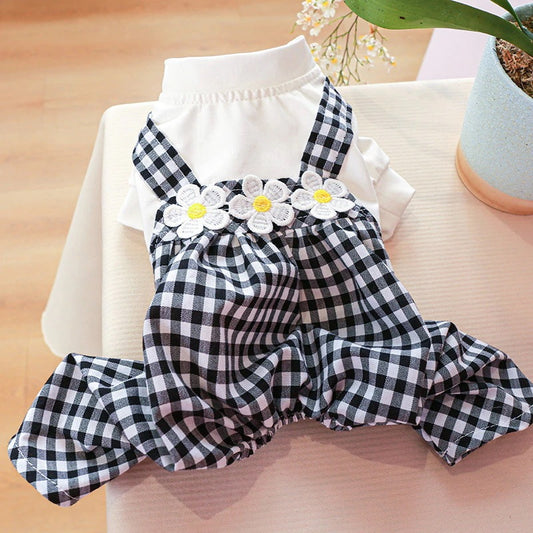 万能流行感 ペット 服 安い 犬 春 夏 秋 冬 ギンガム チェック サロペット かわいい 可愛い ハイブランド 猫 ドッグウェア