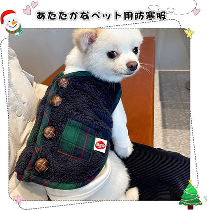 メガ割ペット服 クリスマス 可愛い ペット服 パーカー 服 犬服 ベスト コート マフラー付き 袖なし 猫服 ふわふわ 暖かい ドッグウェア コスム 保温 防寒 小中型犬 お散歩お出かけ服