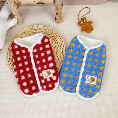 人気ペット用品犬服猫小型犬厚手フリース快適立体格子縞フリースベスト