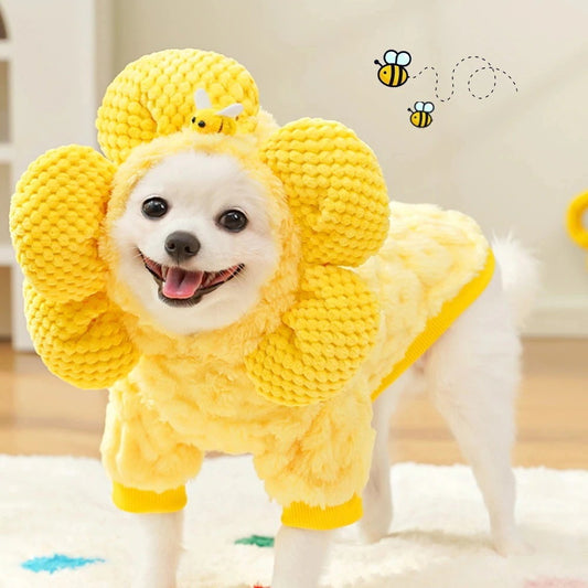 人気犬の服ペット秋冬服用品新作ひまわり帽子中綿入り