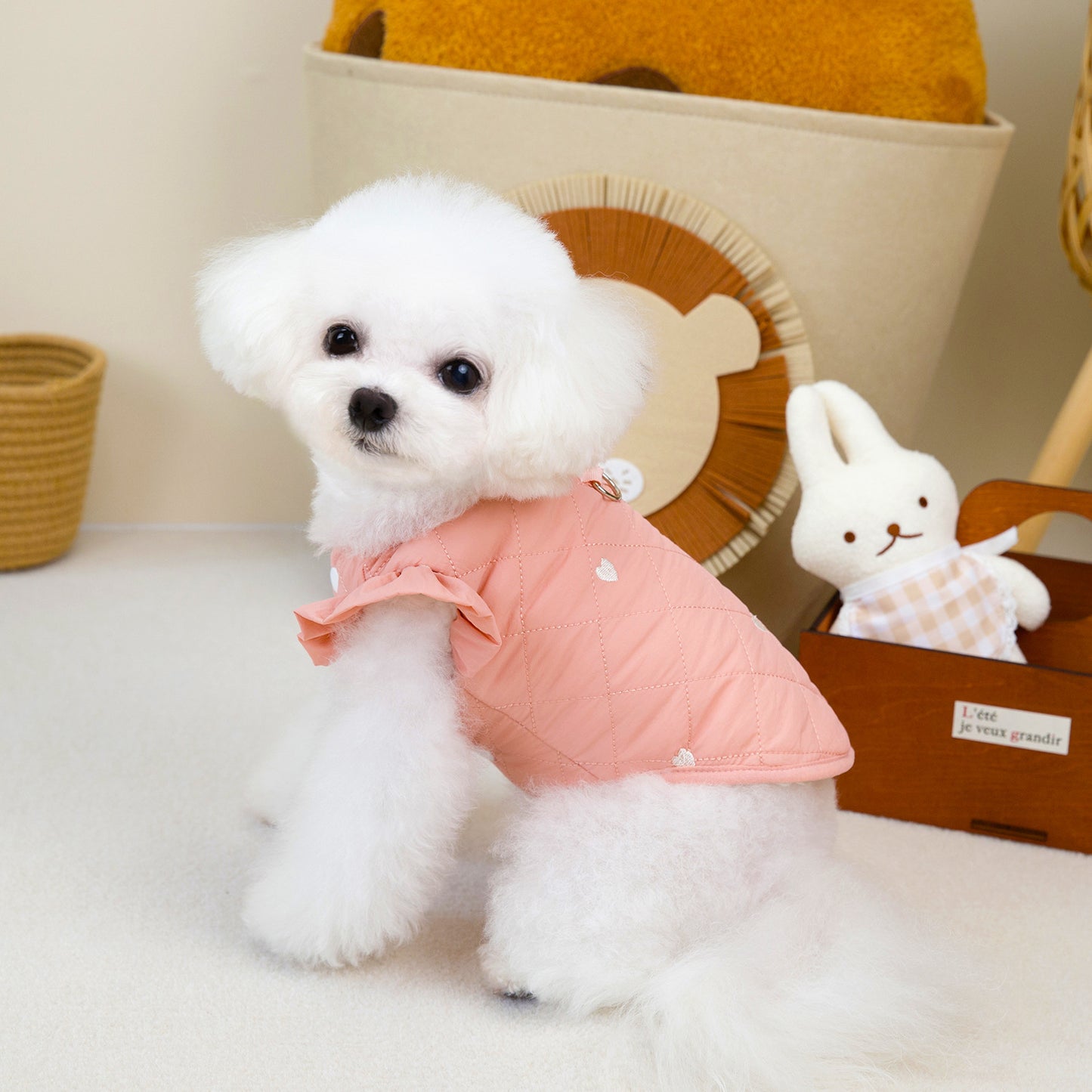 犬の服ペットの服小型犬や猫が着ることができる秋と冬の暖かく快適な愛のハートのフライスリーブコットンベスト