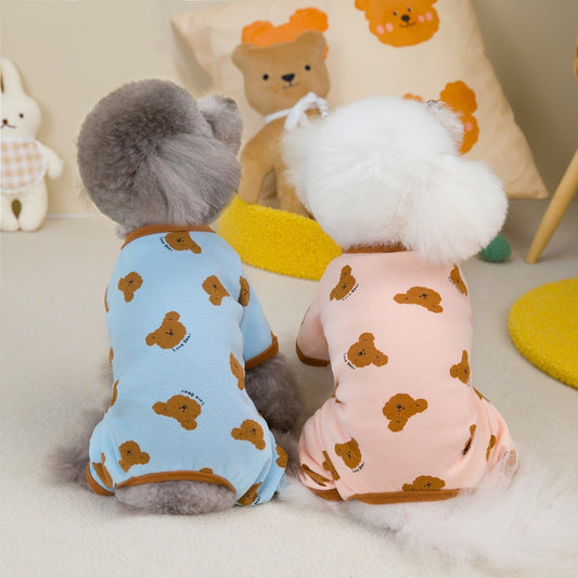 ペット用品 犬の服 猫 小型犬 服 快適 ストレッチ 4色 プリント クマ 四足 部屋着