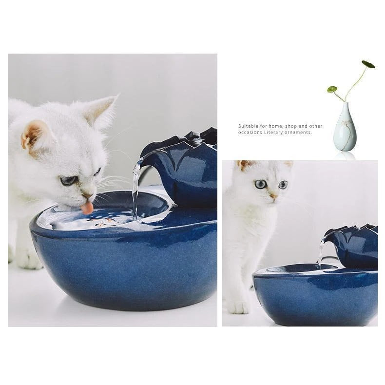 セラミックファウンテン　ブルー/ブラック (犬 猫 ペット用 自動循環 水飲み 給水器 濾過 清潔 給水器 給水機 流れる)