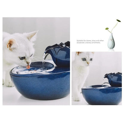 セラミックファウンテン　ブルー/ブラック (犬 猫 ペット用 自動循環 水飲み 給水器 濾過 清潔 給水器 給水機 流れる)