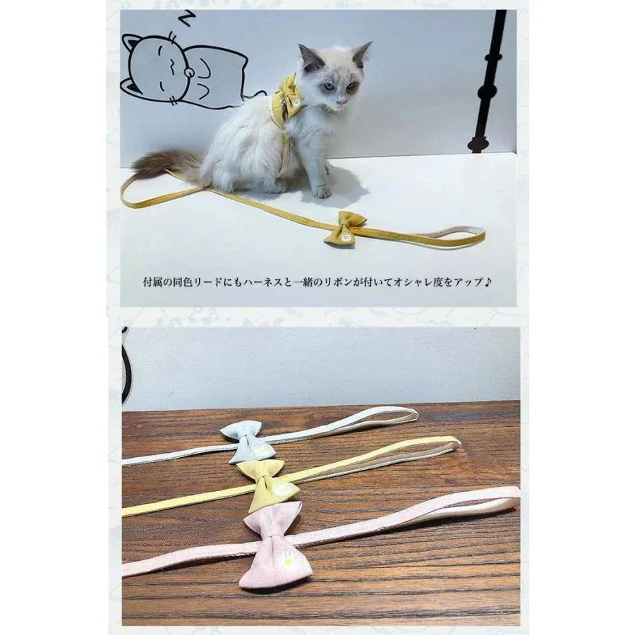 [運送免除][7月新品]猫 犬 ハーネス リード ペット 服 リボン フラワー ウェアハーネス 胴輪 キャット ドッグ メッシュ h0366