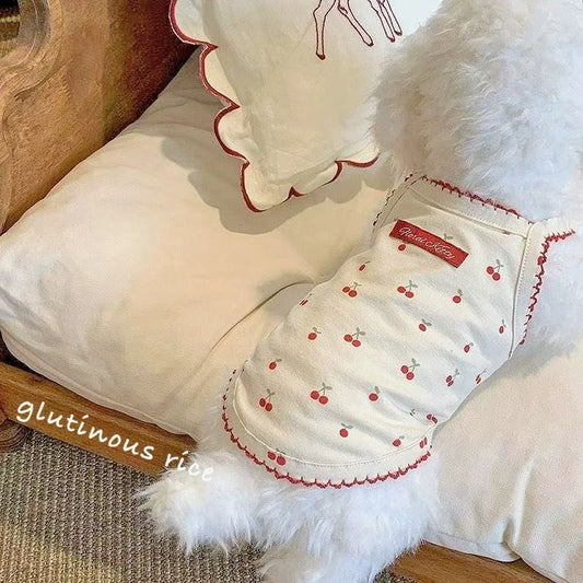 可愛いチェリー春夏キャミソール犬の服ベスト通気性薄いペットの猫の服クマのテディボミより