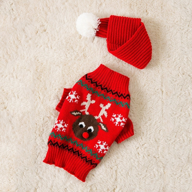 ペット服 新しいクリスマスエルクセーターマフラーセットペット服