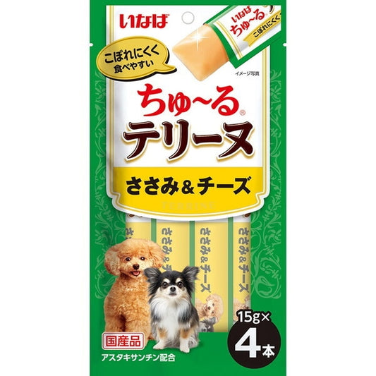 <a href="https://www.qoo10.jp/gmkt.inc/Search/brand.aspx?brandno=77771" target="_blank" class="title_brand" id="btn_brand" title="いなばペットフード">いなばペットフード</a>ちゅ～るテリーヌ ささみ&チーズ 15g×4本
