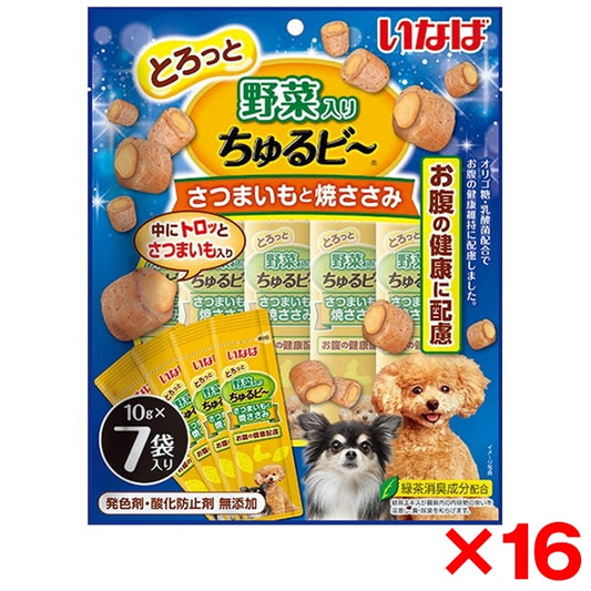 <a href="https://www.qoo10.jp/gmkt.inc/Search/brand.aspx?brandno=77771" target="_blank" class="title_brand" id="btn_brand" title="いなばペットフード">いなばペットフード</a>16個セット いなば ちゅるビ～さつまいもと焼ささみ 10g×7袋