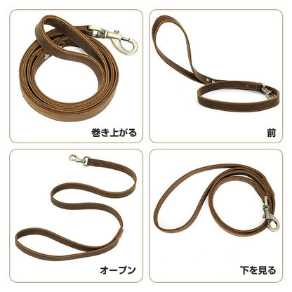 本革子犬リード手作り第一層両面牛革犬バックルポータブルペット犬のリード犬 リード 本革 肩掛けリード ショルダーリード おすすめ 多機能リード ハンズフリー 犬 リード2cm*113.5cm 長い