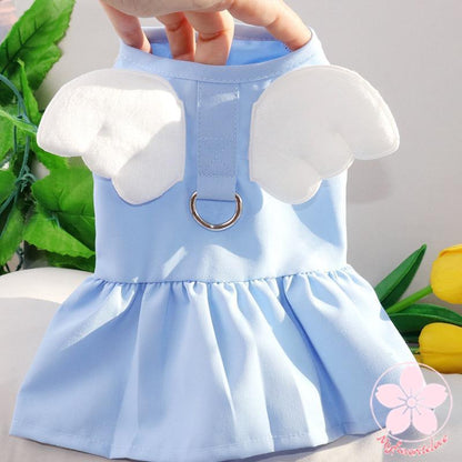新作登場 ペット服 安い 犬 春 夏 秋 天使の羽 ワンピース フリル ウェアハーネス かわいい 可愛い 猫 ドッグウェア