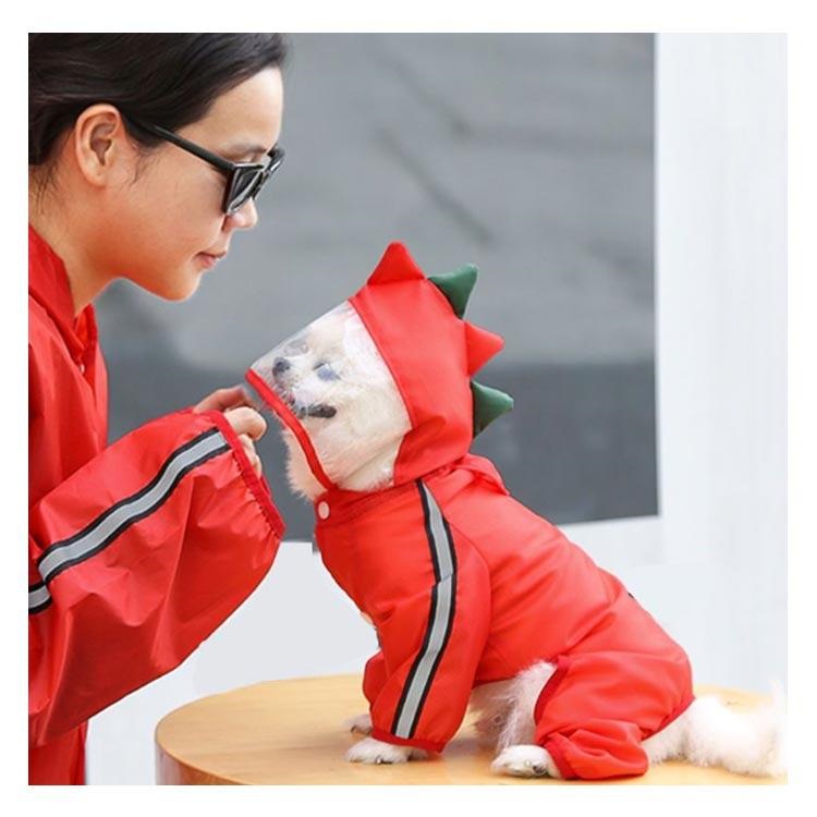 犬服 レインコート ドッグウェア 雨具 レインウェア ポンチョジャケット ペット服 ドッグ フード付き 反射テープ付き 雨の日 防水