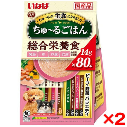 <a href="https://www.qoo10.jp/gmkt.inc/Search/brand.aspx?brandno=77771" target="_blank" class="title_brand" id="btn_brand" title="いなばペットフード">いなばペットフード</a>2個セット いなば ちゅ～るごはん 80本 ビーフ・野菜バラエティ