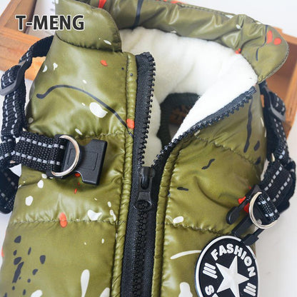 新作登場 ペットベスト ダウン風ベスト ドッグウェア 犬用アウター ペット服とハーネス一体 コート 中綿 秋冬服 小型犬 中型犬 ジップアップ 防寒 温かい 犬猫用
