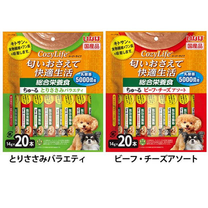 <a href="https://www.qoo10.jp/gmkt.inc/Search/brand.aspx?brandno=77771" target="_blank" class="title_brand" id="btn_brand" title="いなばペットフード">いなばペットフード</a>いなば Cozy Lifeちゅーる 14g＊20本 とりささみバラエティ ビーフチーズアソート ドッグフード ペットフード 犬 おやつ 総合栄養食 DS-384 (TC) メガ割