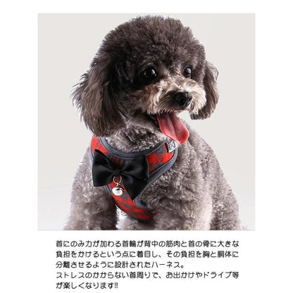 新商品プロモーション，数量限定 犬 猫 ハーネス リード付 ペット 服 リボン チェック 蝶ネクタイ 胴輪 キャット ドッグ メッシュ犬 猫