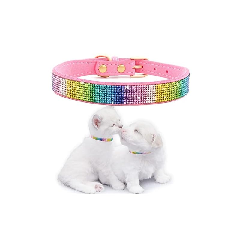 【即納】Kalevel クリスタル 首輪 ラインストーン 可愛い首輪 キラキラ ペット 犬用品 猫 安全 軽い 小型犬 ビロード製 首輪長さ調節 散歩グッズ 快適 グリッター セーフティバックル リボ