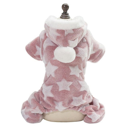 [赤字販売*3日間発送]ドッグウェア 犬服 カバーオール パーカー 星柄 フード付き つなぎ ロンパース パジャマ 星模様 スター 部屋着 オールインワン 冬 冬用
