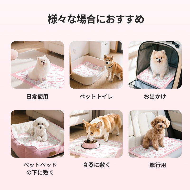 <a href="https://www.qoo10.jp/gmkt.inc/Search/brand.aspx?brandno=109151" target="_blank" class="title_brand" id="btn_brand" title="Honeycare">Honeycare</a>ペットシーツ サクラ柄入り ペットシート厚型　サイズ選択可 レギュラー ワイド スーパーワイド 256枚 128枚 64枚 まとめ買い サクラの香り付き 犬 猫 ペット用品