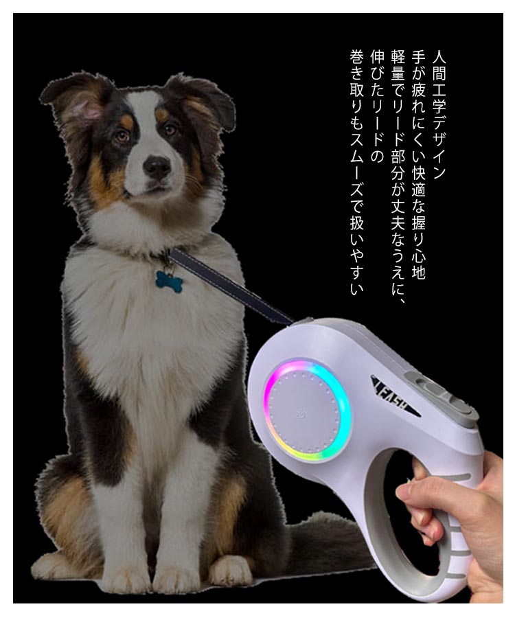 大型犬 伸縮リード 6m LED ライト付き 雰囲気ライト USB 充電式 犬 リード 伸縮 光る 犬用 中型犬 小型犬 ドッグリード タッチパネル ワンタッチ Type-C 充電 大容量電池 長時間