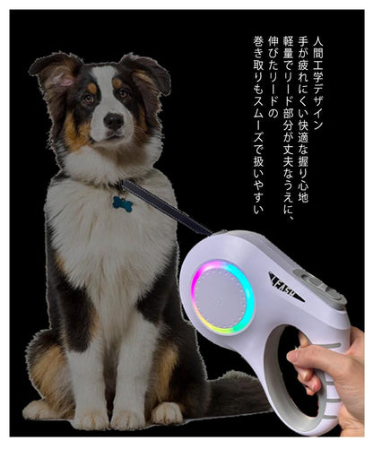 大型犬 伸縮リード 6m LED ライト付き 雰囲気ライト USB 充電式 犬 リード 伸縮 光る 犬用 中型犬 小型犬 ドッグリード タッチパネル ワンタッチ Type-C 充電 大容量電池 長時間