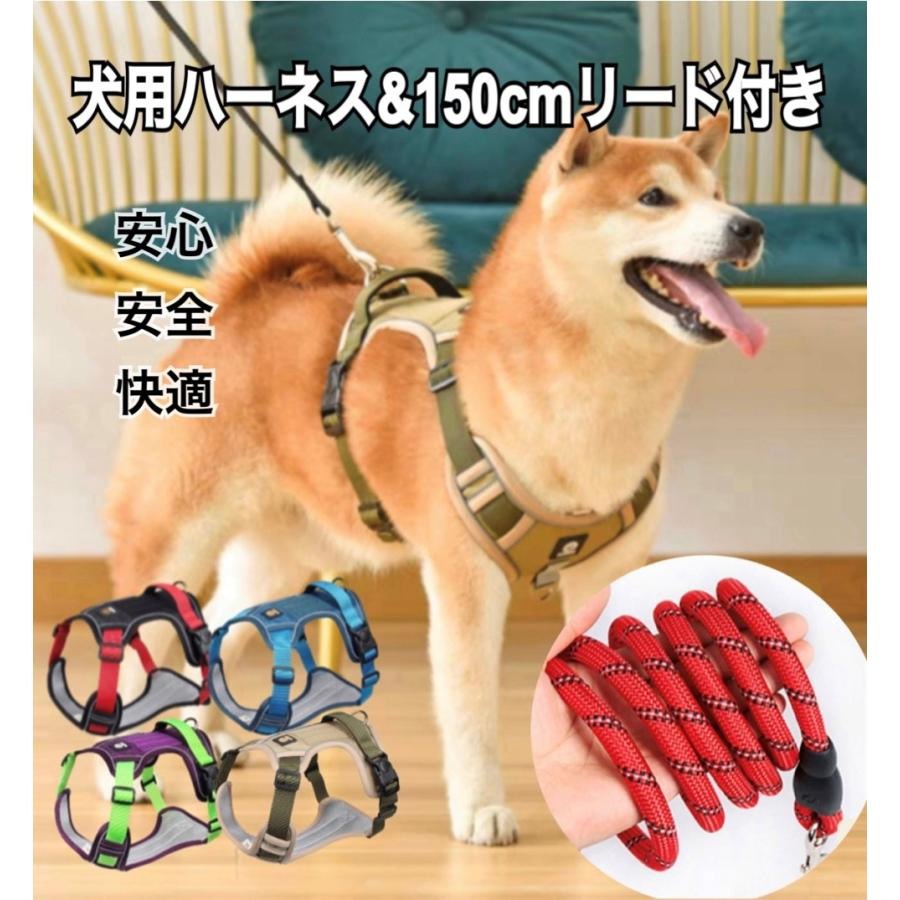 犬　犬用　ハーネス　おしゃれ　丈夫　ドッグハーネス　小型犬　中型犬　大型犬　犬ハーネス　リード付き　メッシュ　胴輪　散歩　介護犬