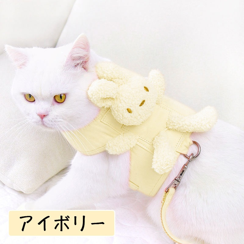 可愛い犬服のポコウサギのぬいぐるみ犬服 カラー3色 犬服 ハーネス 一体型 リード ハーネス調整可能 着やすい 散歩 子犬 猫用ペット用品 小動物用 落ちない 安全素材で作り お散歩