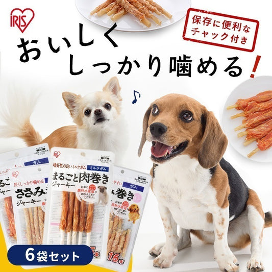 <a href="https://www.qoo10.jp/gmkt.inc/Search/brand.aspx?brandno=49458" target="_blank" class="title_brand" id="btn_brand" title="アイリスオーヤマ">アイリスオーヤマ</a>【6個セット】犬 ジャーキー ソフト おやつ ささみ ガム ミルク 骨型 牛皮 無着色 まるごと肉巻き ミルクガム PIJGTM-5 PIJGT-5 PIJGMMN-16 PIJGMN-8 メガ割