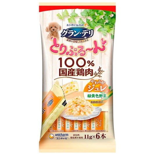 <a href="https://www.qoo10.jp/gmkt.inc/Search/brand.aspx?brandno=18151" target="_blank" class="title_brand" id="btn_brand" title="ユニ・チャーム">ユニ・チャーム</a>グランデリ とりぷるん ジュレ 緑黄色野菜 11g6本