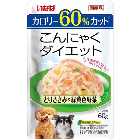 <a href="https://www.qoo10.jp/gmkt.inc/Search/brand.aspx?brandno=77771" target="_blank" class="title_brand" id="btn_brand" title="いなばペットフード">いなばペットフード</a>こんにゃくダイエット とりささみ&緑黄色野菜 60g