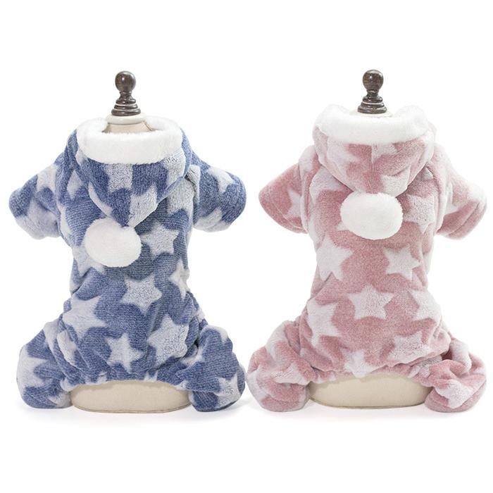 [赤字販売*3日間発送]ドッグウェア 犬服 カバーオール パーカー 星柄 フード付き つなぎ ロンパース パジャマ 星模様 スター 部屋着 オールインワン 冬 冬用