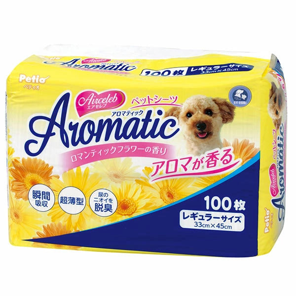 <a href="https://www.qoo10.jp/gmkt.inc/Search/brand.aspx?brandno=66334" target="_blank" class="title_brand" id="btn_brand" title="ペティオ">ペティオ</a>エアセレブ アロマティック ペットシーツ レギュラー 100枚 犬猫用 イヌ ネコ 香料付 高分子吸
