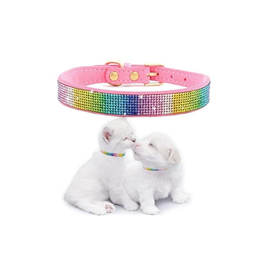 【即納】Kalevel クリスタル 首輪 ラインストーン 可愛い首輪 キラキラ ペット 犬用品 猫 安全 軽い 小型犬 ビロード製 首輪長さ調節 散歩グッズ 快適 グリッター セーフティバックル リボ