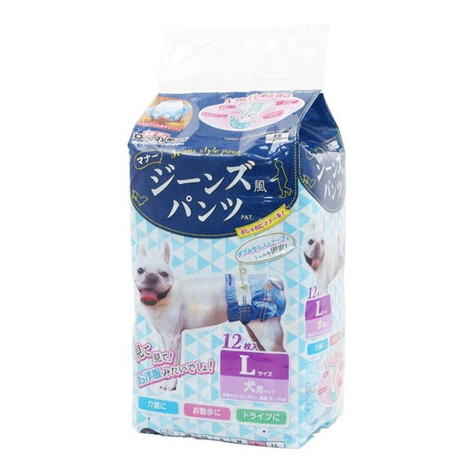 <a href="https://www.qoo10.jp/gmkt.inc/Search/brand.aspx?brandno=25753" target="_blank" class="title_brand" id="btn_brand" title="ドギーマン">ドギーマン</a>ジーンズ風パンツ L 12枚 [犬用マナーパンツ]