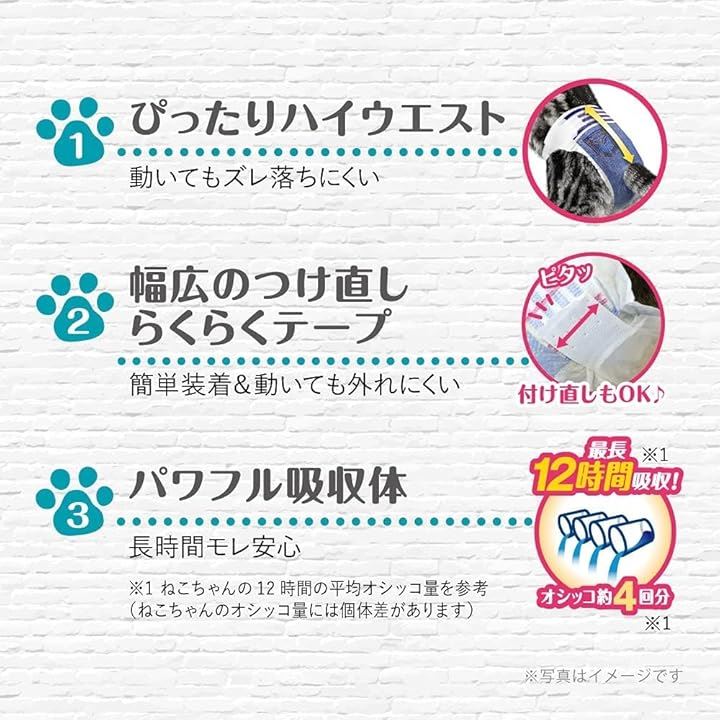 <a href="https://www.qoo10.jp/gmkt.inc/Search/brand.aspx?brandno=18151" target="_blank" class="title_brand" id="btn_brand" title="ユニ・チャーム">ユニ・チャーム</a>まとめ商品64枚+25枚ペット専用ウェットティッシュ付き ドギーマン マナーウェアねこ用SS 猫 おむつ 16枚x4コ(ネイビー)