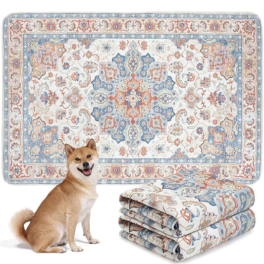 【即納】ULIGOTA洗える ペットシーツ 犬 猫用 洗えるペットマット おしっこマット ペットマット エスニック柄 下敷きマット 洗える 速乾 繰り返し使える（102×67cm ベージュ）