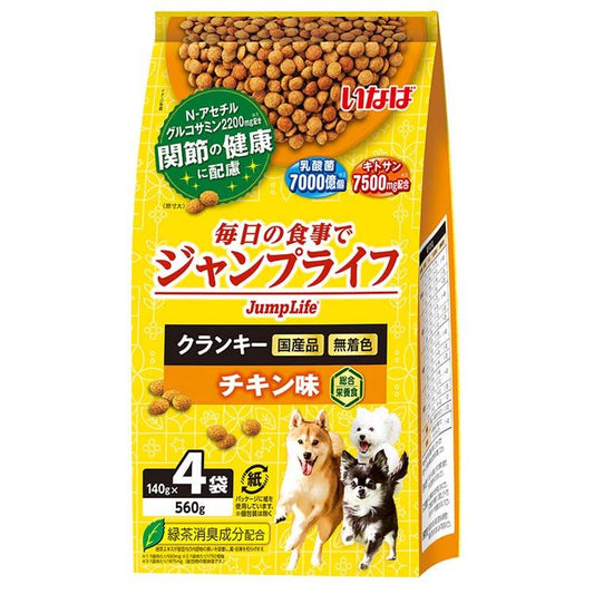 <a href="https://www.qoo10.jp/gmkt.inc/Search/brand.aspx?brandno=77771" target="_blank" class="title_brand" id="btn_brand" title="いなばペットフード">いなばペットフード</a>【人気商品】いなば Jump Life クランキー 140g＊4袋 チキン味 ドッグフード ドライフード 犬 ペット フード ごはん ペットフード 犬用品 DD-185 (TC) メガ割