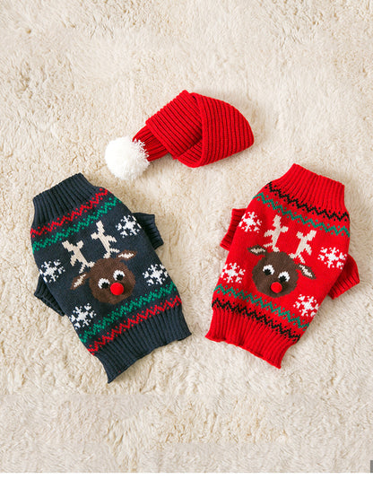 ペット服 新しいクリスマスエルクセーターマフラーセットペット服