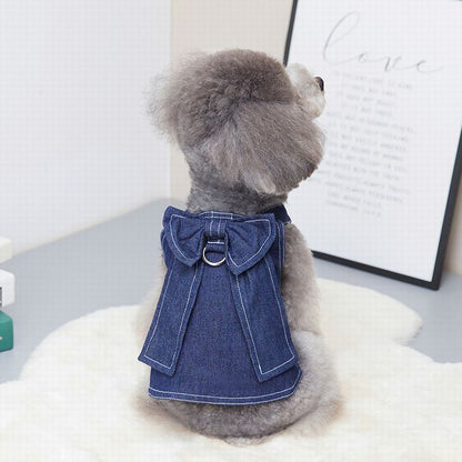 ペットウェアデニム 犬 服 新作秋冬 ペット服　犬猫服　快適で可愛い 春 小型犬 ペット服 けん引 マジックテープ着脱 ワンピース リードも付けれるペットウェア