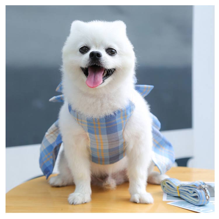 おしゃれなjk制服風ハーネスとリードセット！ハーネス リード セット チェック柄 ワンピース 犬 ハーネスリード 小型犬 中型犬 ウェアハーネス 胸背 ペットウェア 犬用 介護用 首輪 かわいい 胴輪