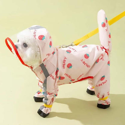 犬 レインコート ドッグウェア 犬用 犬服 防水ウェア 4本足 梅雨対策 雨具 ワンちゃん 服 リード穴有り 調整ベルク カッパ フード付き 脱着簡単